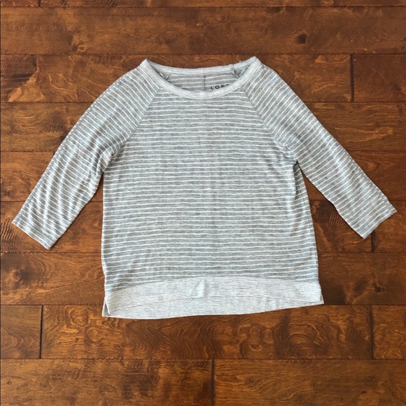 LOFT Sweaters - LOFT gray and white striped sweater. Size Medium.